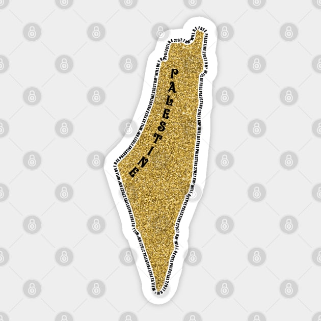 Palestinian Gold Glitter Map Area 27027 KM2 Palestine Will Be Free Solidarity Design -blk Sticker by QualiTshirt